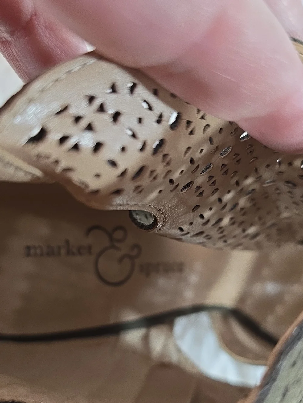 Market & Spruce Olive Green Suede Perforated Wedge Peep-Toe Bootie Size 8.5